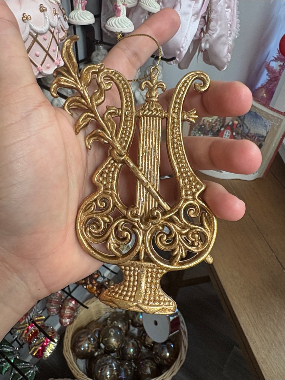 Mark Roberts Gold Lyre Ornament with Ballet Accents